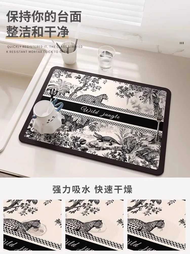 Floral Printed Dish Drying Mat Super Absorbent Coffee Drain Pad Tableware Draining Pad Quick Dry Rug Kitchen Dinnerware Placemat C251122