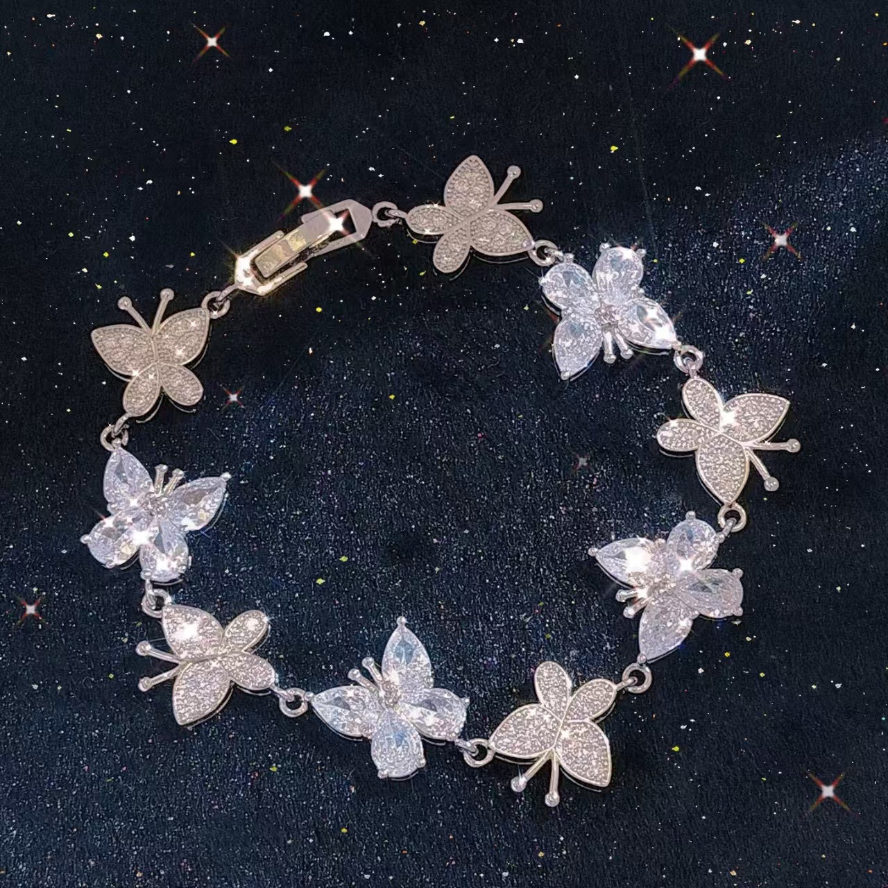 Designer Jewellery High Quality Silver Tone Butterfly Link Bracelet with Sparkling Crystals for Special Occasions Gift Textured Delicate Accessory
