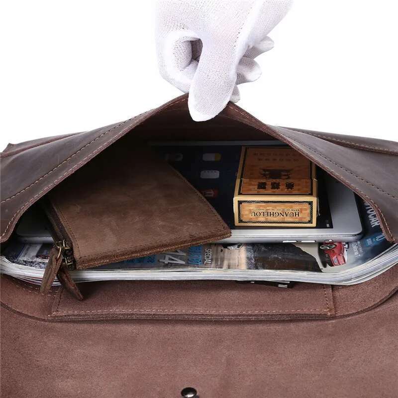 Thick Crazy Horse Genuine Leather Document Bag A4 Men Briefcase Portfolio Brown Clutch Purse Envelope Bags For Ipad Vintage