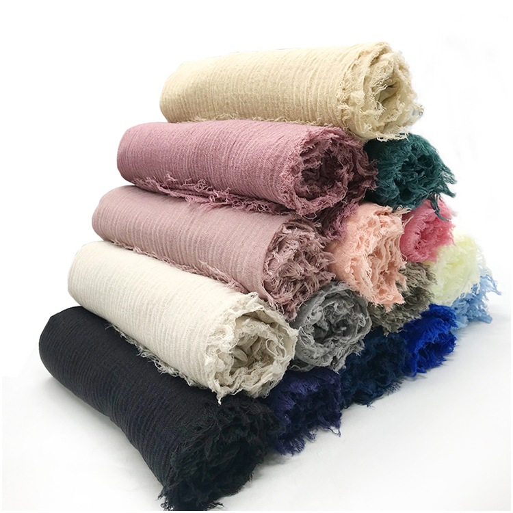 K477 New cross-border monochrome cotton and linen scarf New wool beard headband wrinkled scarf shawl one piece WJ0