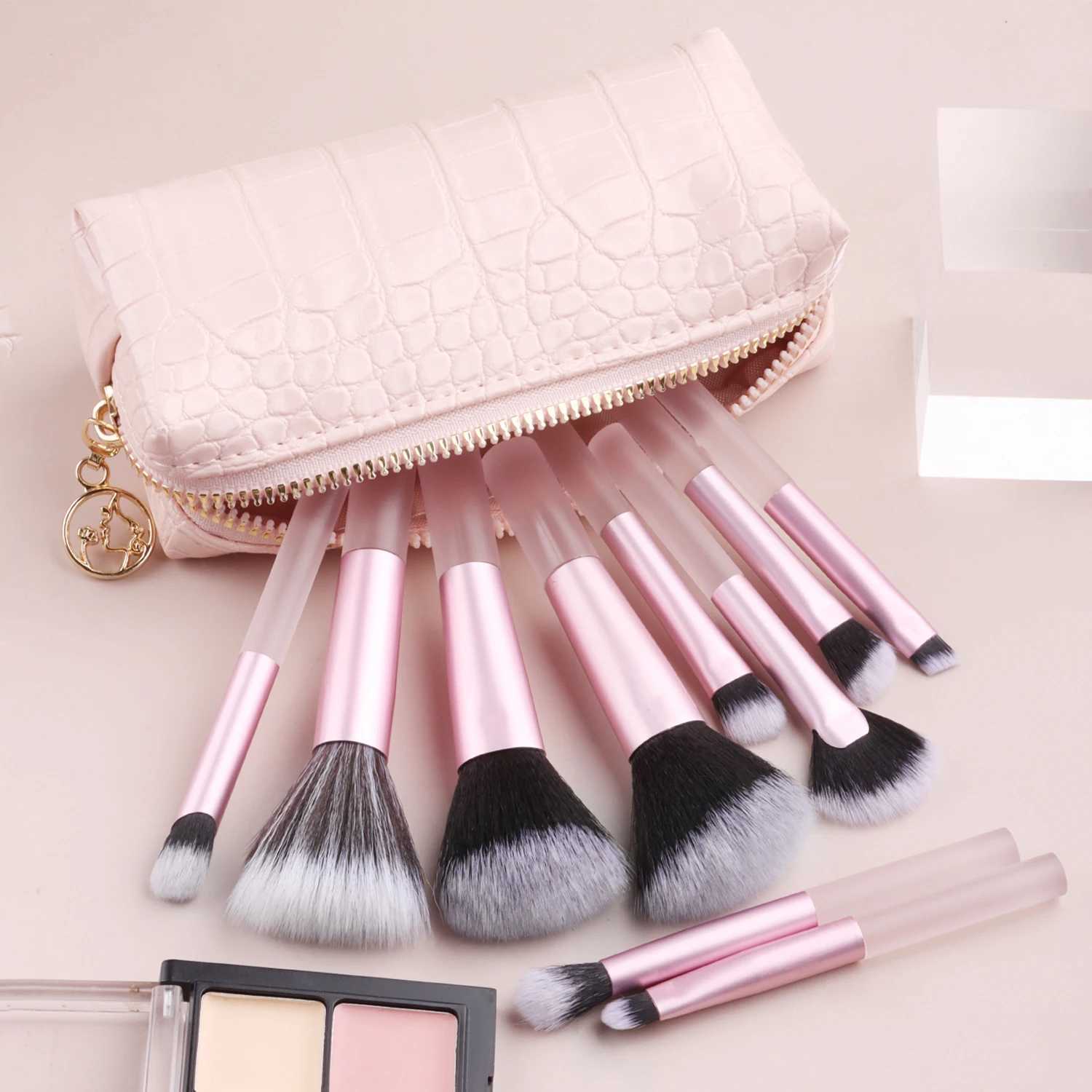 10 mini transparent handle brushescrocodile patterned bag makeup brush Travel portable Makeup Tool Professional with bag C251122