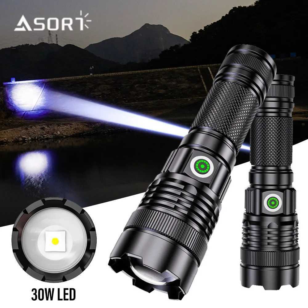 100000 Lumen Super Bright Spotlight Long Range LED Flashlight Built-in Battery USB Charging Waterproof Portable Camping Torch C251122
