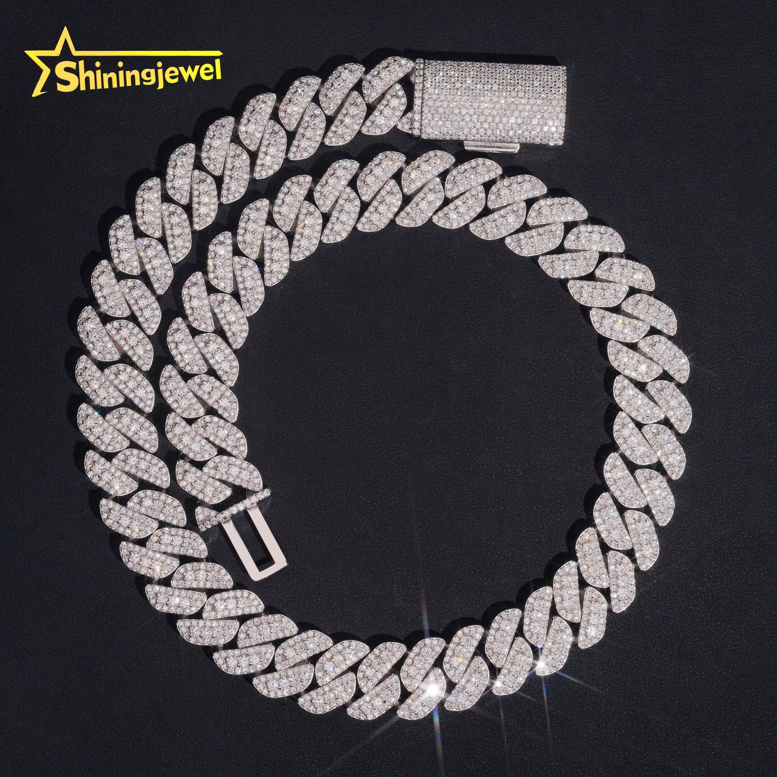 Hot Sale 10mm 13mm 15mm 18mm 3Rows 925 Silver Moissanite Diamond Cuban Chain VVS Chain Hip Hop Men Cuban Link