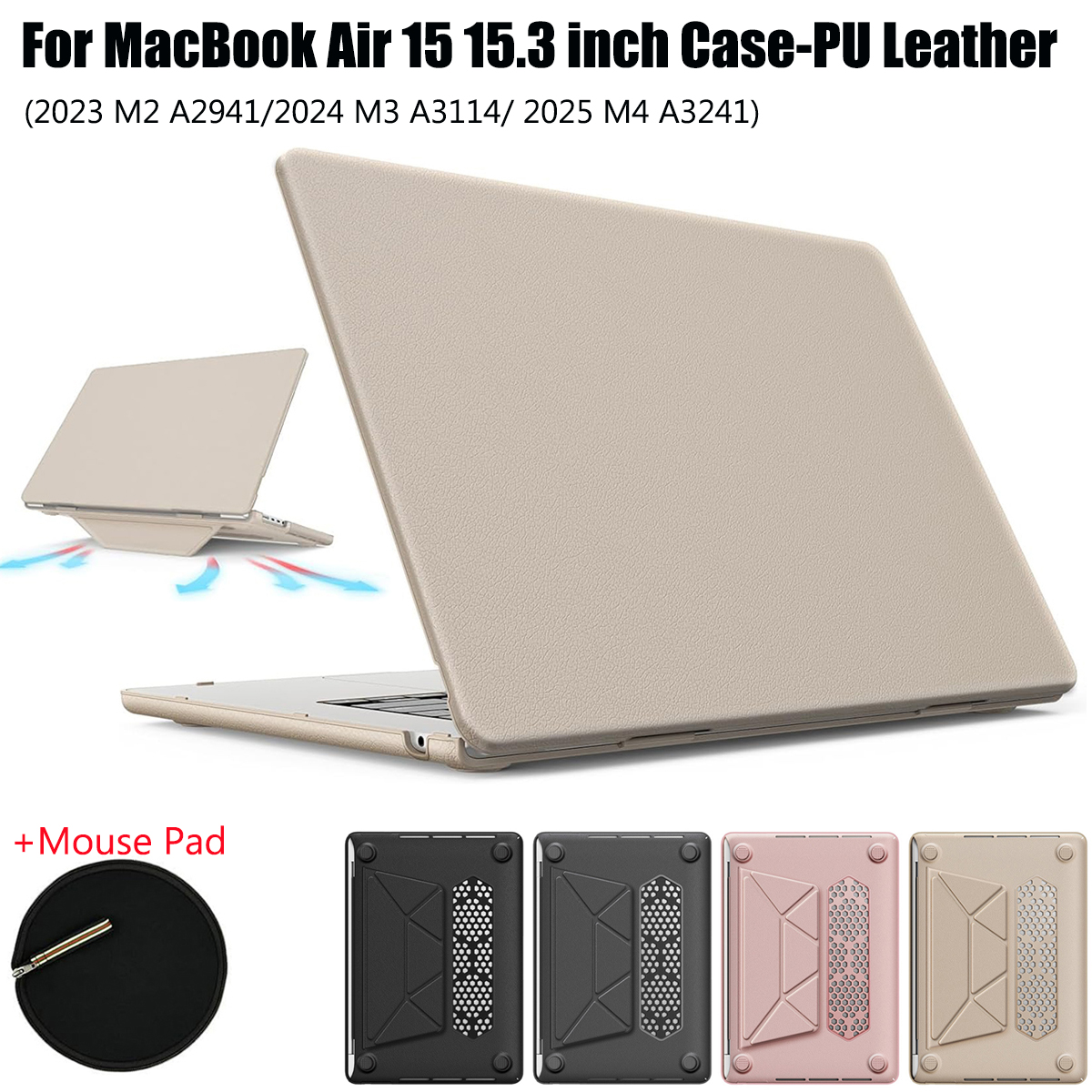 Business Laptop Case For MacBook Air 15 15.3 inch 2025 M4 A3241 M2 A2941 M3 A3114 PU leather Anti-Scratching Shockproof Protective Cover With Foldable