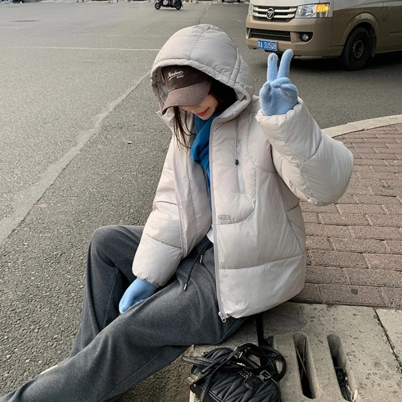 Autumn Winter 2025 Women Parkas Coat Korean Loose Hooded Thicken Warm Short Down Cotton Padded Jacket Female Outerwear Tops 251110