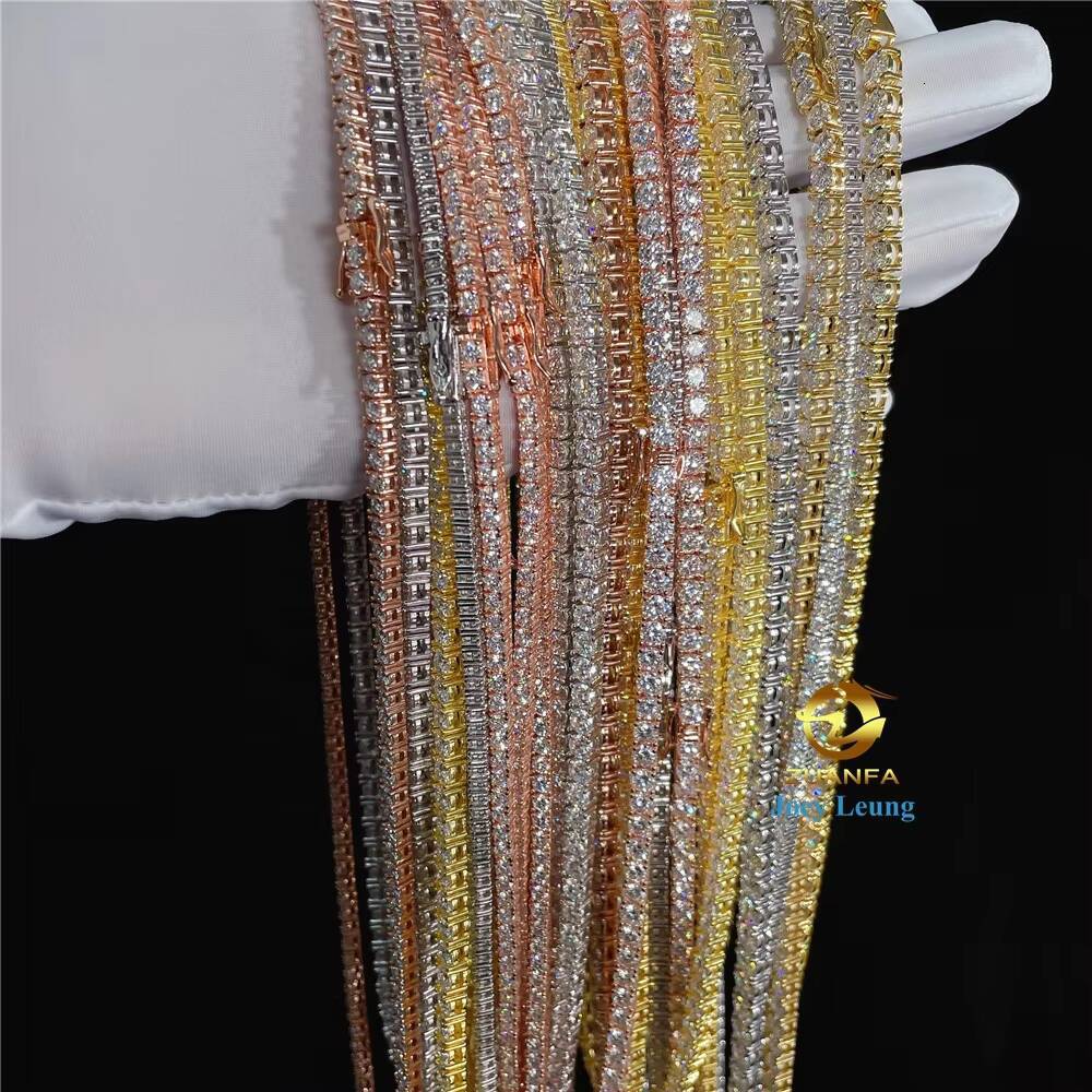 Large Stocks Drop Shipping Hip Hop Jewelry Solid 925 Sterling Silver 2MM to 65MM VVS Moissanite Diamond Tennis Chain Necklace