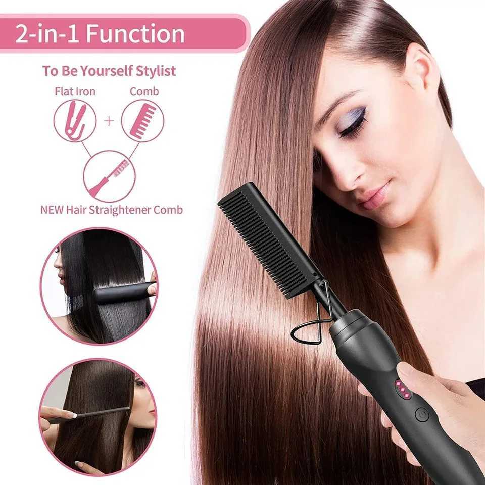 Hot Comb Hair Straightener Heat Pressing Combs Portable Ceramic Curling Iron for Hair Beard Wigs Wet and Dry Hair Styling ToolsT251122