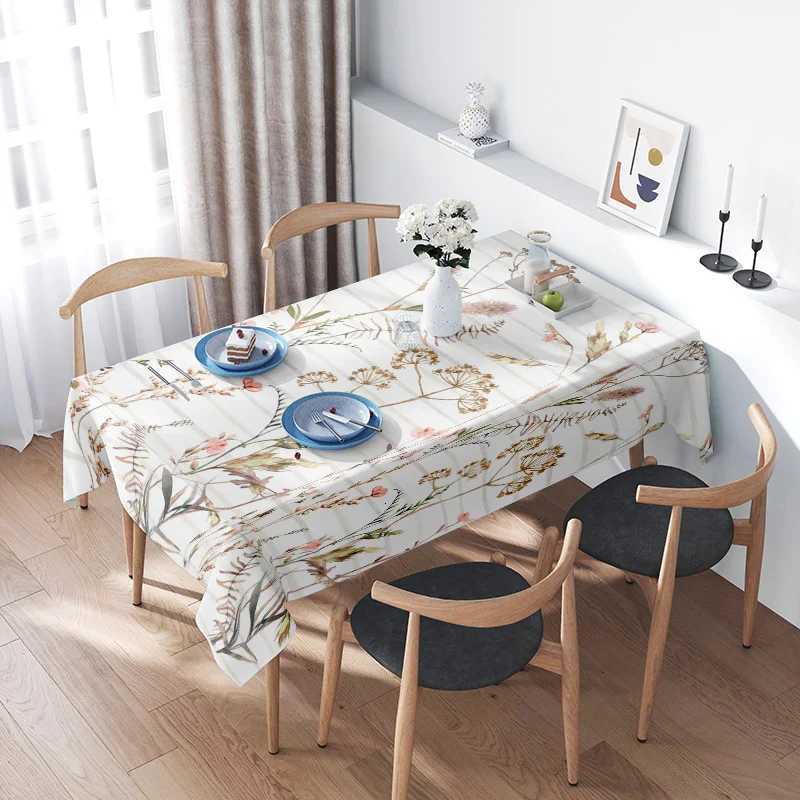 Vintage Floral Print TableclothPerfect for Dining Rooms Home Decor Machine Washable Fabric in Elegant White Beige Colors C251122
