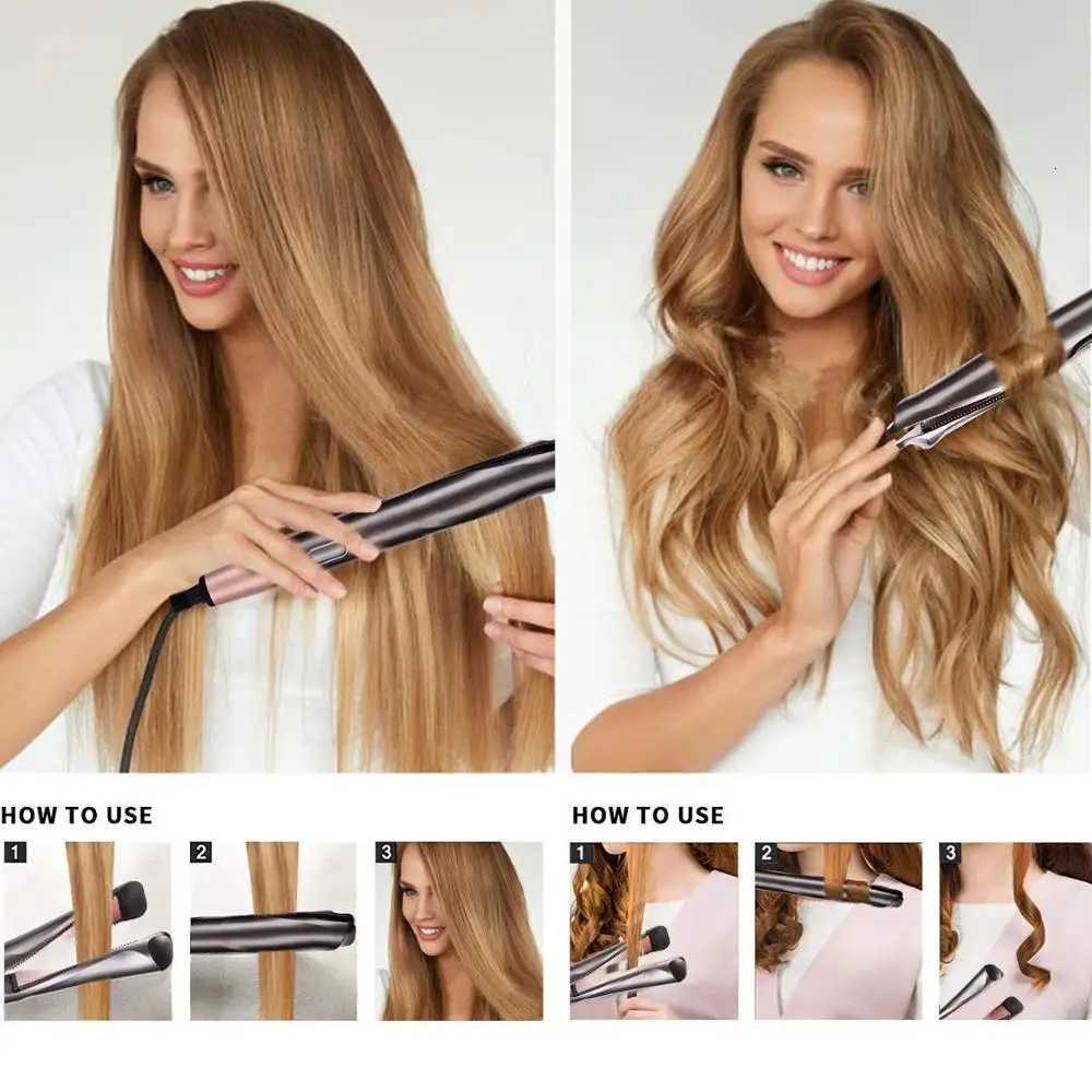2 in 1 Hair Straightener And Curler Tourmaline Ceramic Twisted Flat Iron Straightening And Curling With LCD For Hair StylingT251122