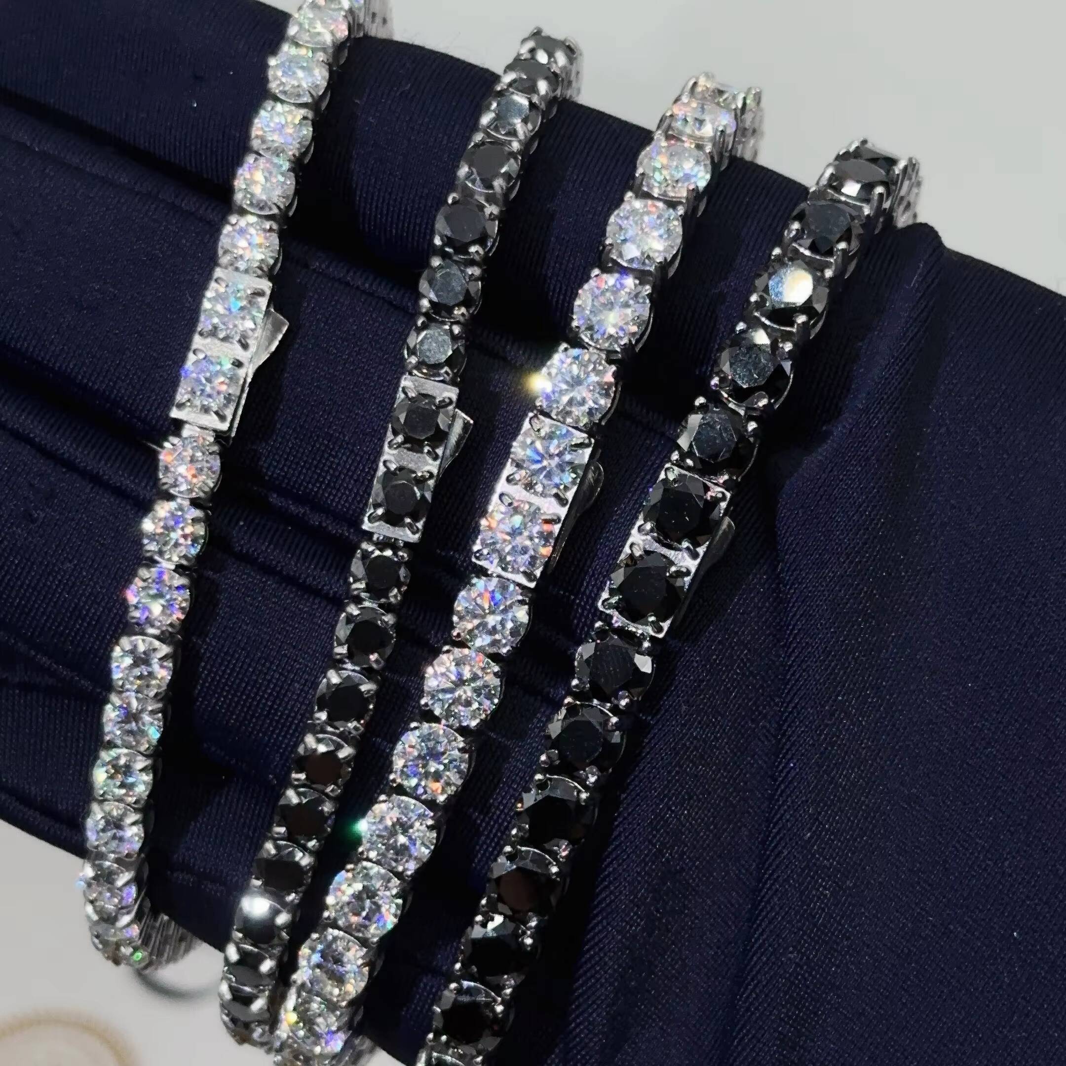 4mm 5mm Never Fade Black Moissanite Diamond Stainless Steel Tennis Chain Bracelet Hip Hop Moissanite Tennis Bracelet