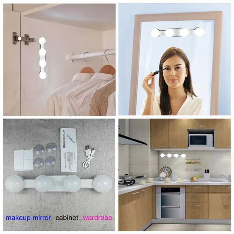 LED Vanity Lamp 4W USB Rechargeable Suction Cup Makeup Mirror Light Portable Powder Room Wardrobe Cupboard Bathroom Fill Light M251122