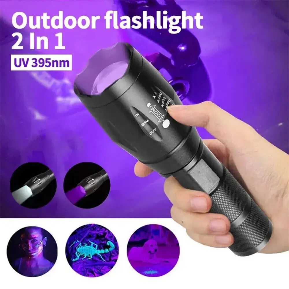 2-in-1 Type C Rechargeable UV Flashlight Torch Light 395nm Black Light Portable Ultraviolet Light Pets Blacklight Uv Flashlights C251122