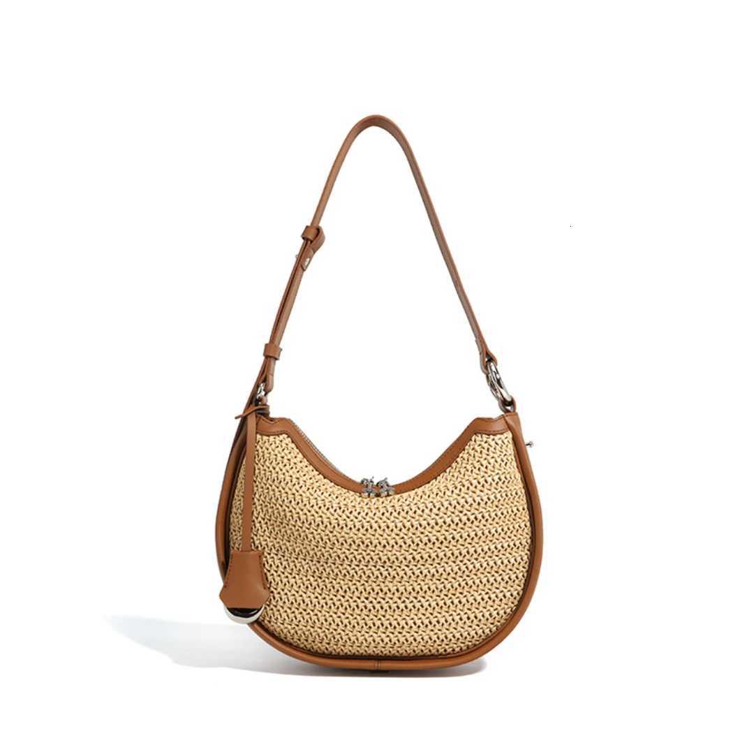 2025 Summer Woven Crescent Pouch Tote Real Full Grain Cow Leather Women Shoulder Bag Leisure High Quality Lady Handbag Blue K251121