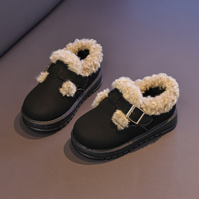 New designer shoes Autumn Winter New Belt Buckle Flat Fur Boots Snow Boots Unisex Slip On Round Toe Cotton Shoes Women Trendy