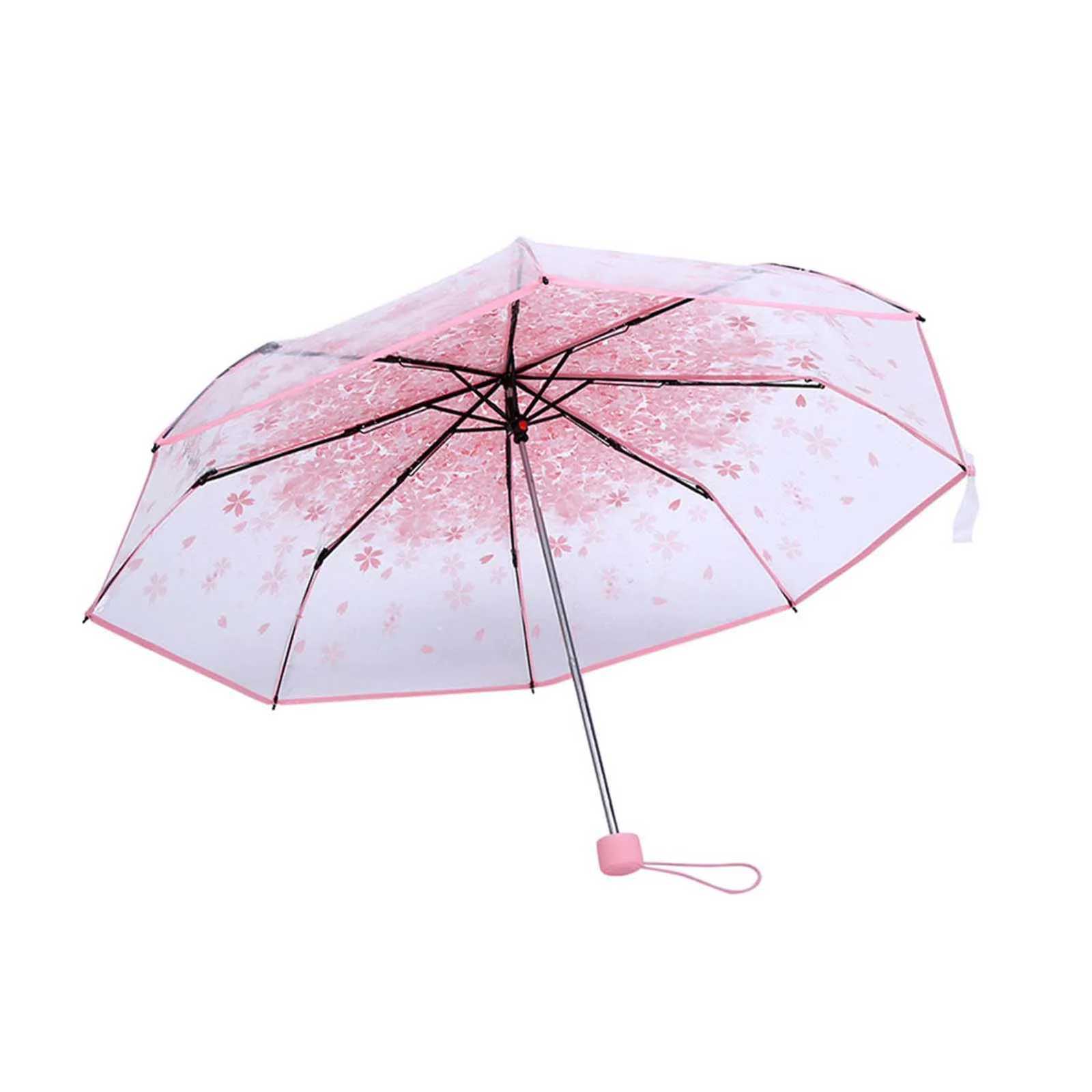 ZK50 1PC Transparent Folding Umbrella Fashionable Princess Umbrella Cherry Blossom PinkM251122