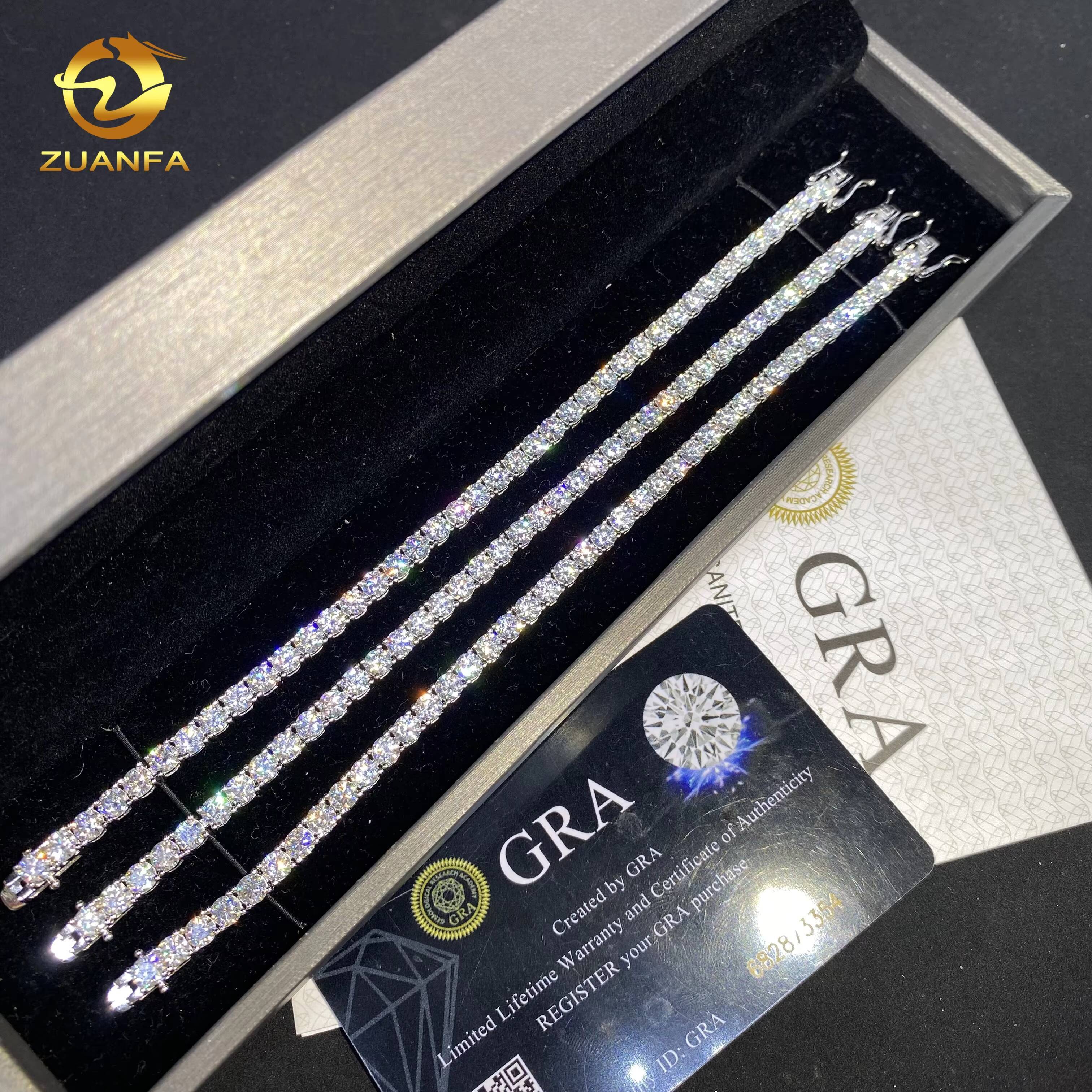 Fast Shipping Hot Sale 925 Sterling Silver Hip Hop Jewelry Iced Out Tennis Chain 4mm Diamond VVS Moissanite Tennis Bracelet