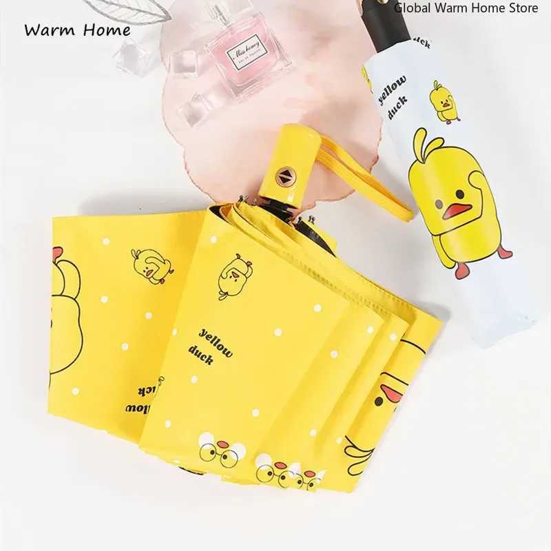 2025 Automatic Umbrella Cute Yellow Duck Sunscreen Cartoon Weatherproof Folding Umbrella Rain Women Man Umbrella Academy ParasolM251122