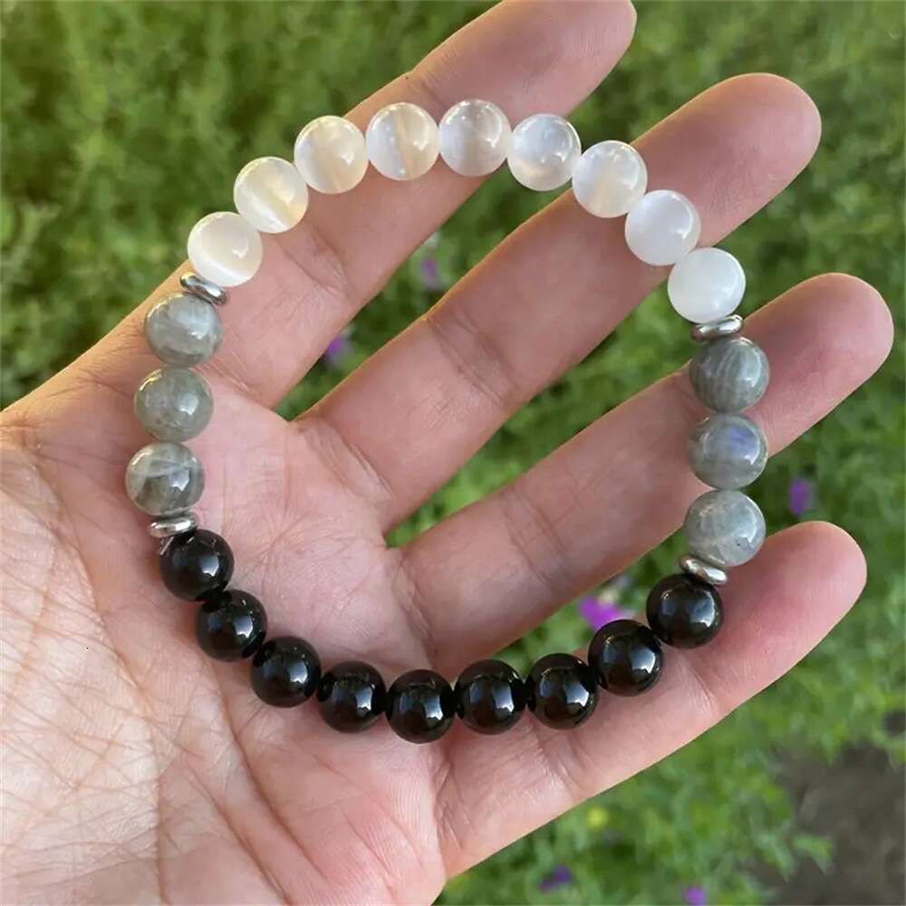 White Cat Eye Natural Map Stone Beaded for Men and Women High end Jewelry Instagram Style Bracelet