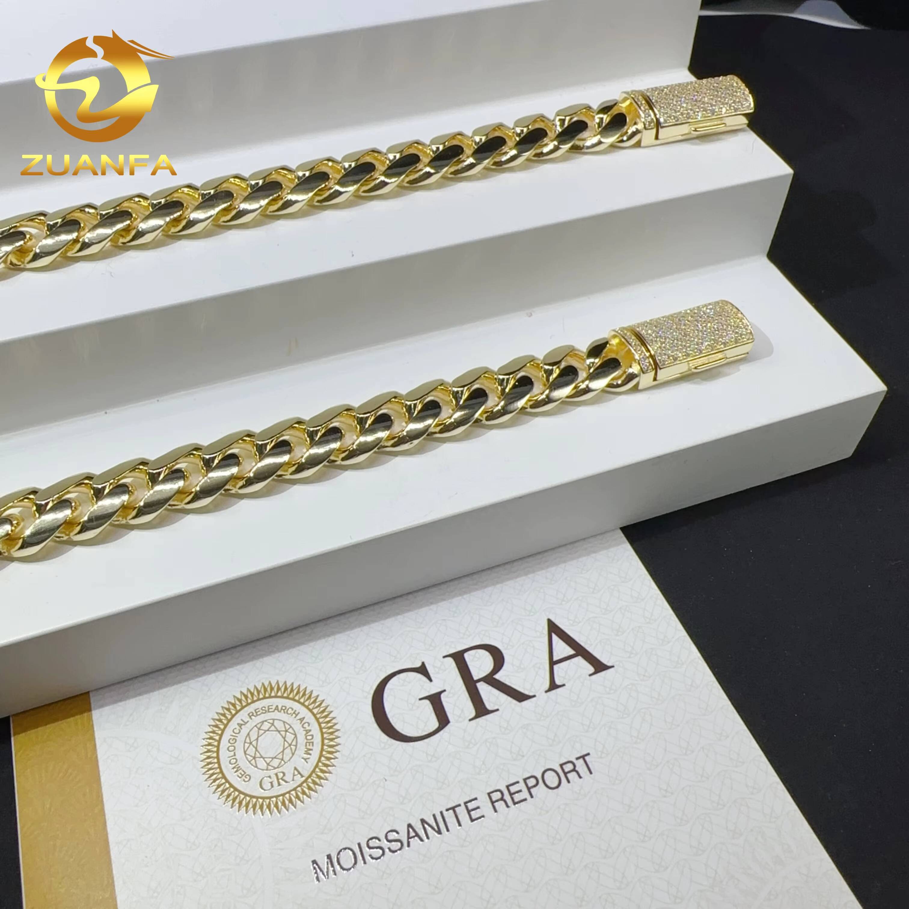 Hip Hop Real Gold Plated 12mm Width Bracelet 925 Sterling Silver Fashion Jewelry Miami VVS Moissanite Plain Cuban Link Bracelet