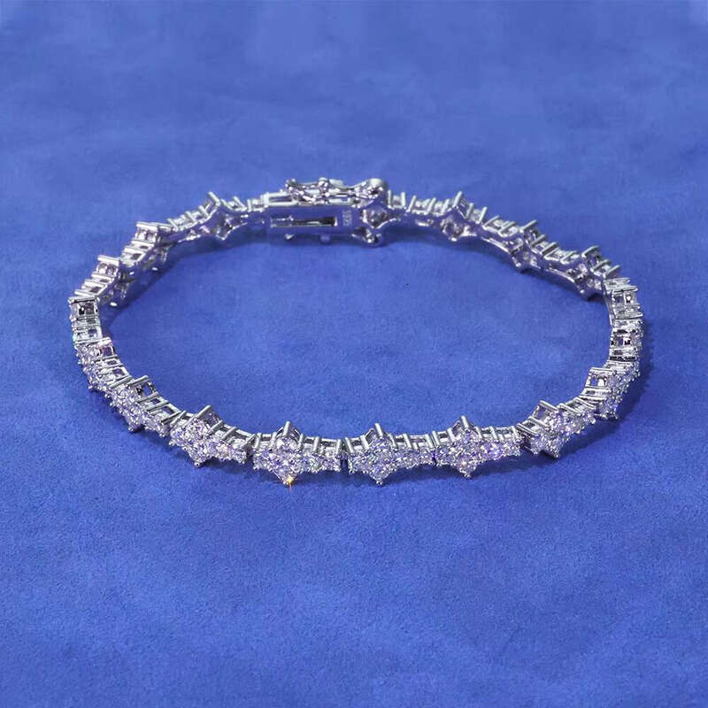 NUOYA Hiphop Jewelry Iced Out VVS Dia Flower Shape Sterling Sier Moissanite Tennis Chain Women's Bracelet