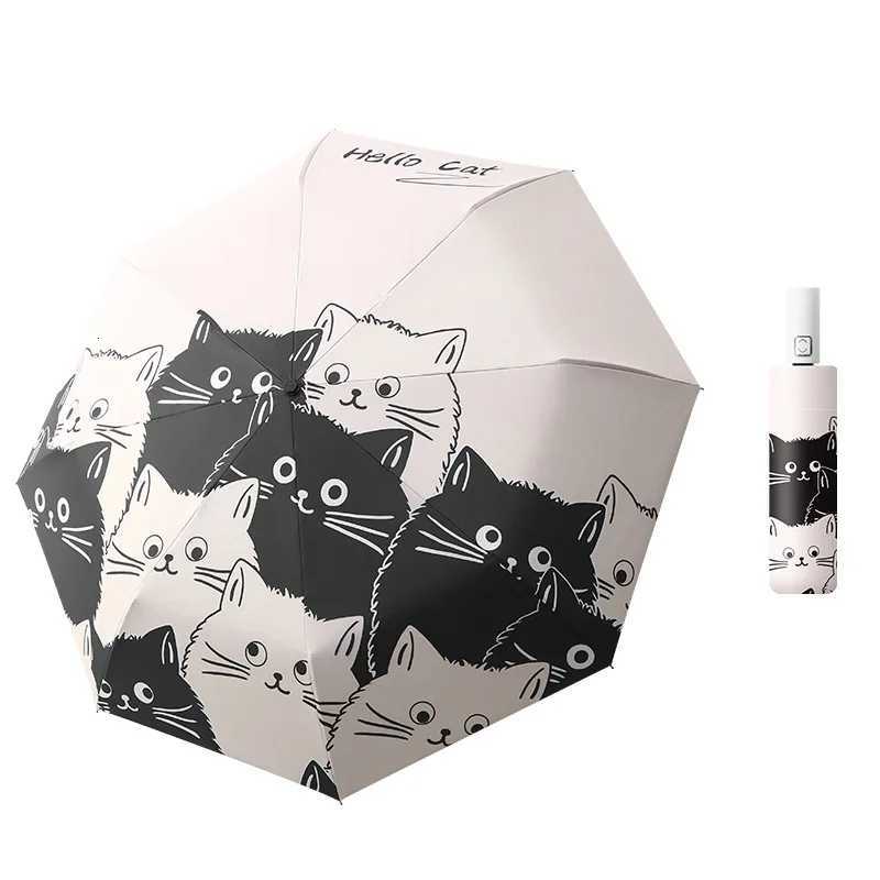 Cat Umbrellas Portable Rain And Sun Dual-Use Umbrella Automatic Folding Black Coating Anti UV Umbrella Kids Parasol Girls BoysM251122