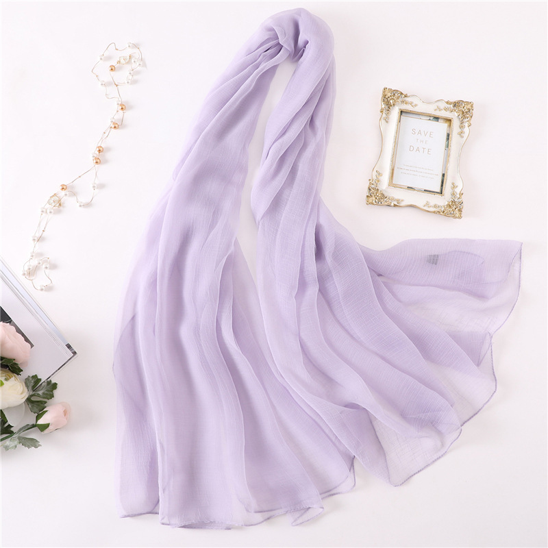K500 Solid color silk scarf sun protection shawl versatile scarf imitation silk ladies holiday beach towel head scarf crocodile wrinkle thin
