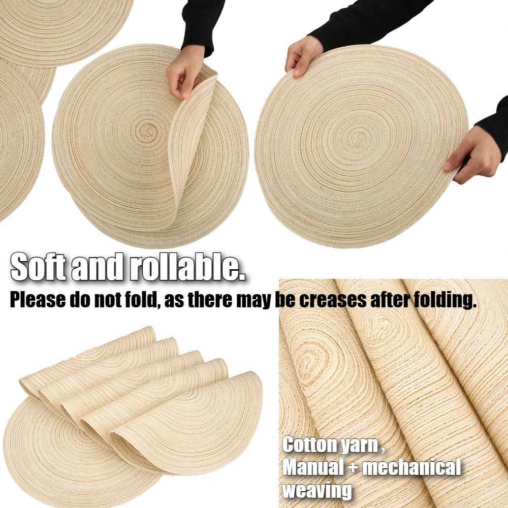 Placemats for Dining Table 6PC Linen Cotton Woven Non-slip Ironing Placemat Teacup Mat Round Plate mat Flower Mat Kitchenware C251122