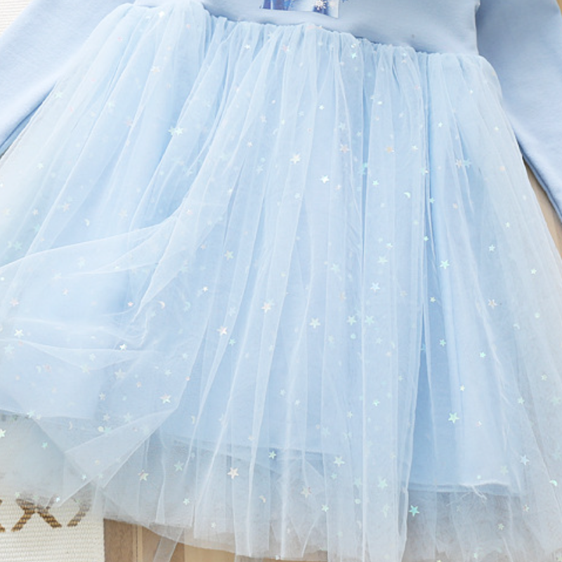 DISNEY kids designer clothes Girl's cotton long-sleeved mesh dress little girl's star Elsa princess dress children's designer clothing 