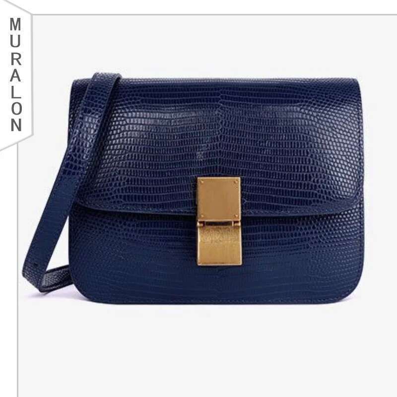 New Lizard Pattern Tofu Quality Genuine Leather Shoulder Crossbody Stewardess Women S Small Square Box Bag Bag