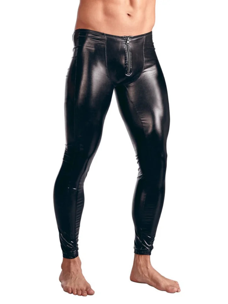 Mens pants Gothic long legs mens Trouser stage performances sexy lingerie Wetbook synthetic leather PVC gay club dance uniform 250418