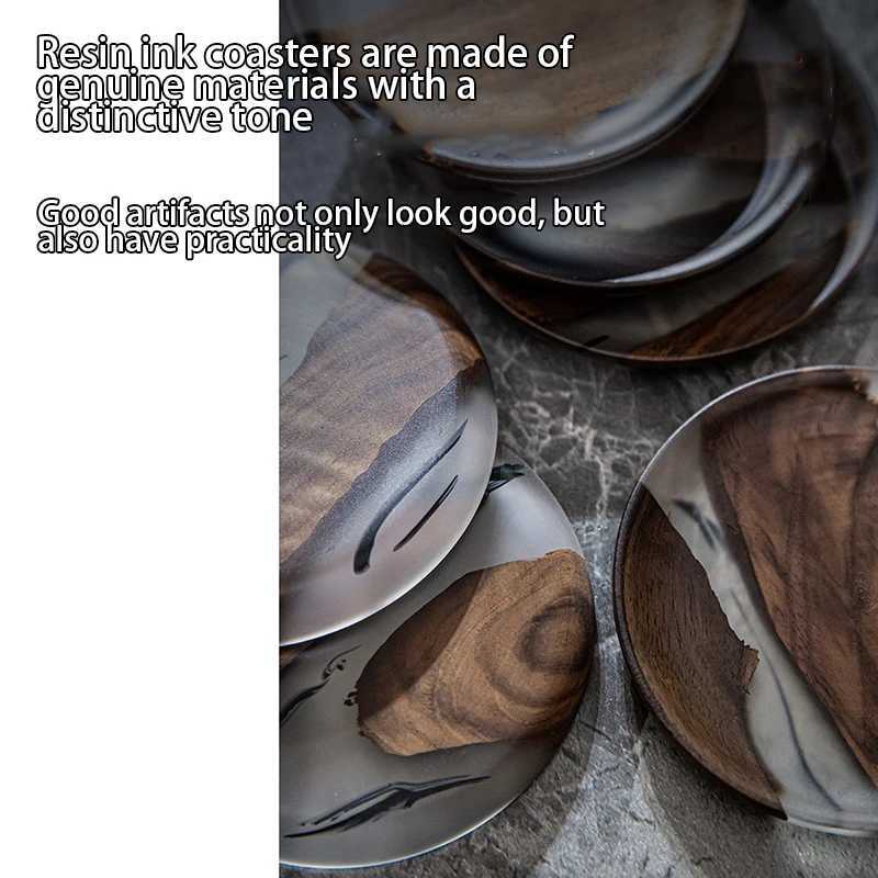 Walnut Wood Tea Coffee Cup Pad Placemats Creative Resin Heat Resistant Mat Drink Insulation Coaster Square/Round Table Decor C251122