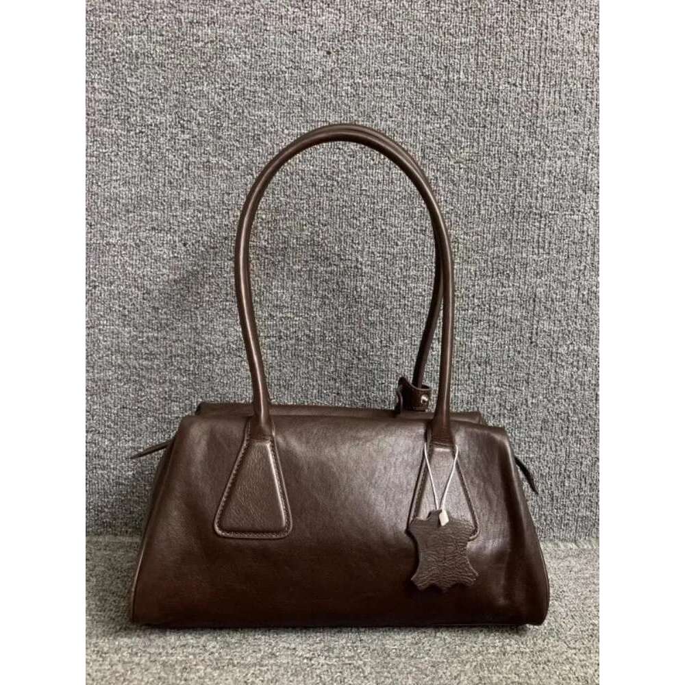 Genuine Leather Handbag Women Designer Single Shoulder Bag Zipper Solid Color Office Ladies Elegant Vintage Cowskin Armpit Bags Bag