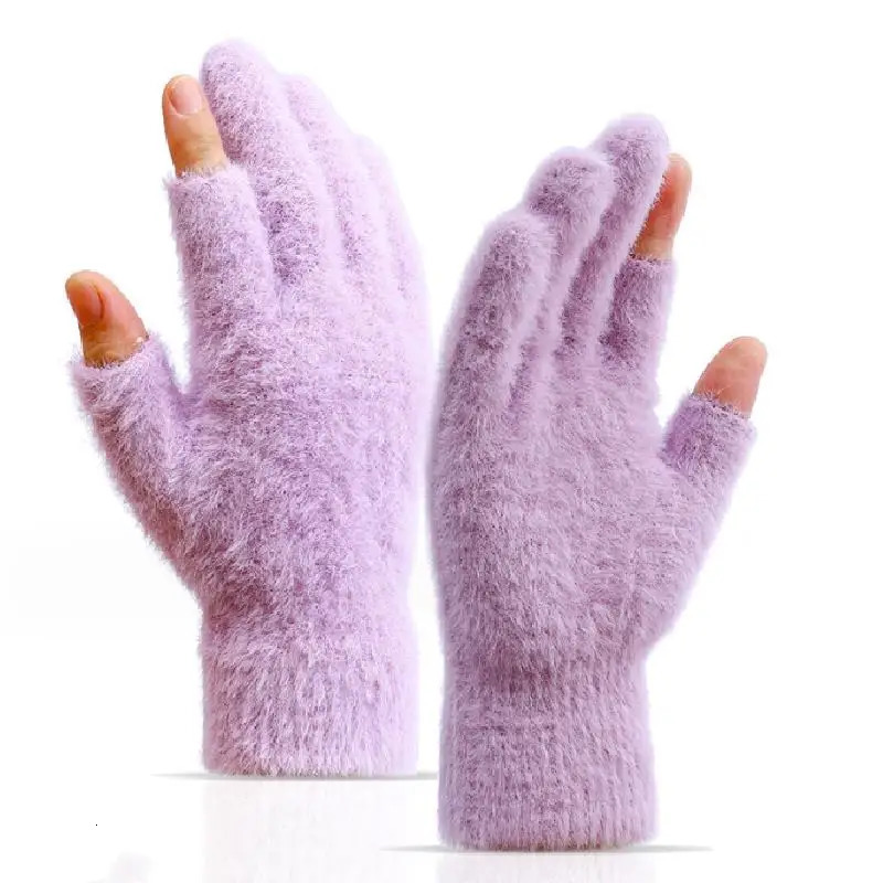 Winter Warmth Fingerless Gloves Mink Fur Knitted Sliding Screen Outdoors Coldproof Mittens for Men and Women 251114