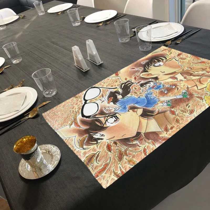 Anime Detective Conan Kitchen Placemat Cotton Linen Dining Table Mats Bohemian Coaster Pad Bowl Cup Mat Home Decor C251122