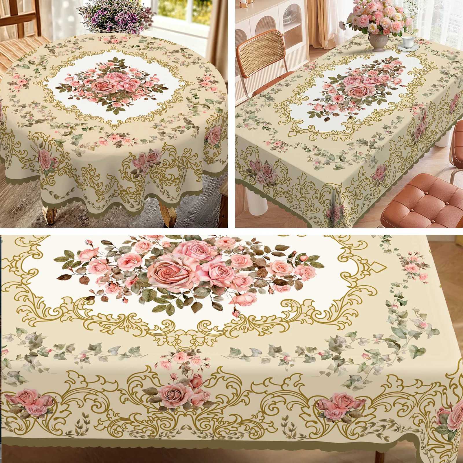 1 Piece of Elegant Vintage Pink Rose Tablecloth 4 Pieces of SelfAdhesiveR etroL uxuryT extureR ounda ndR ectangular3 DP rintedT ableclothE mbossedE C2