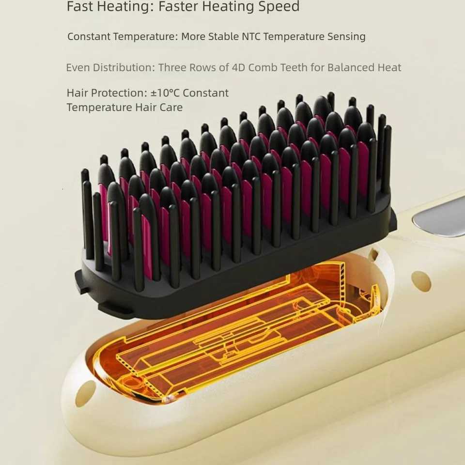 Wireless Hair Straightener Brush Curly/straight Hair Dual Use 4000mah Ion Thermal Comb USB Rechargeable HeatedT251122