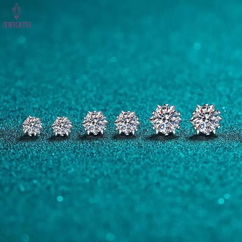 DHCollections Moissanite Stud Earrings 925 Sterling Silver Snowflake Design Passed Diamond Test 0.5-2 Ct Perfect Cut for Women Men Hypoallergenic Jewe
