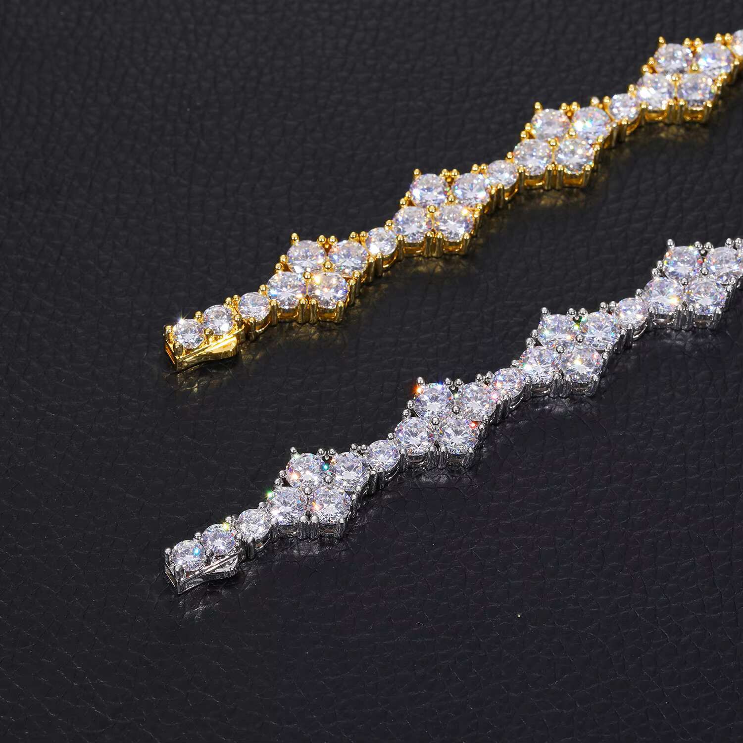 Pass Dia Tester Prong VVS Moissanite Rhombus Chain White Gold Sterling Sier Mossanite Tennis Necklace for Men