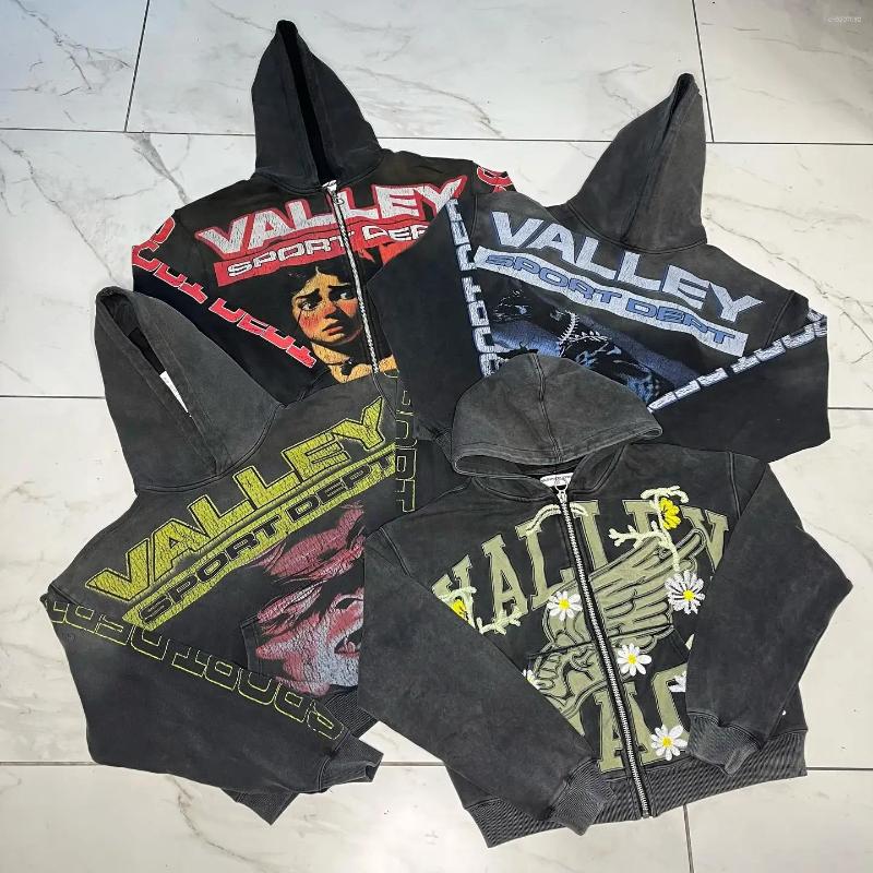 Men's Hoodies Harajuku Zipper Hoodie Pattern Printed Sportswear Casual Retro Street Wear Oversized