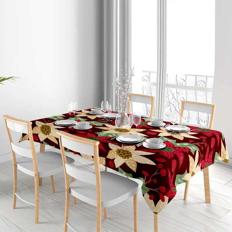 Festive Floral Tablecloth Set Perfect for Holiday Dining Elegant Red Green Table Cover with Cherry Blossom Design Includes 4 Cha C251122