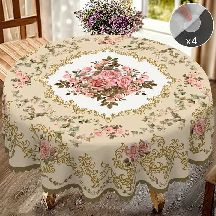 1 Piece of Elegant Vintage Pink Rose Tablecloth 4 Pieces of SelfAdhesiveR etroL uxuryT extureR ounda ndR ectangular3 DP rintedT ableclothE mbossedE C2