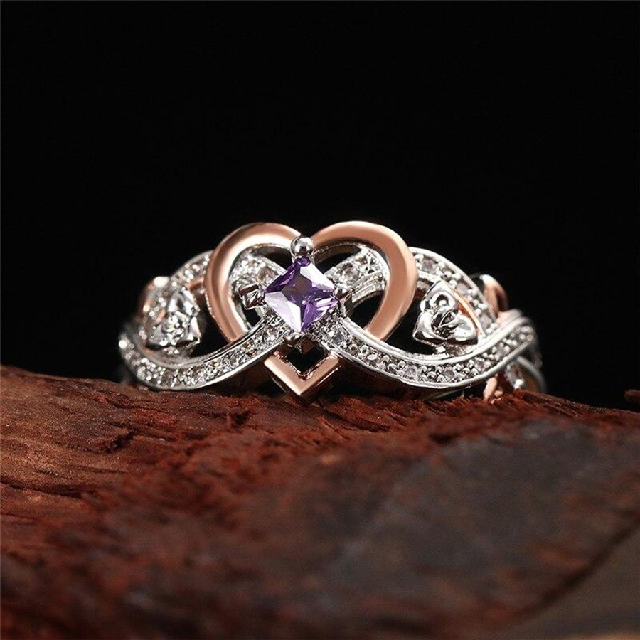 Rose Princess Square-cut Two-tone Heart-shaped Zircon Engagement Ring High quality gold designer diamond ring rings designer for women engagement men 