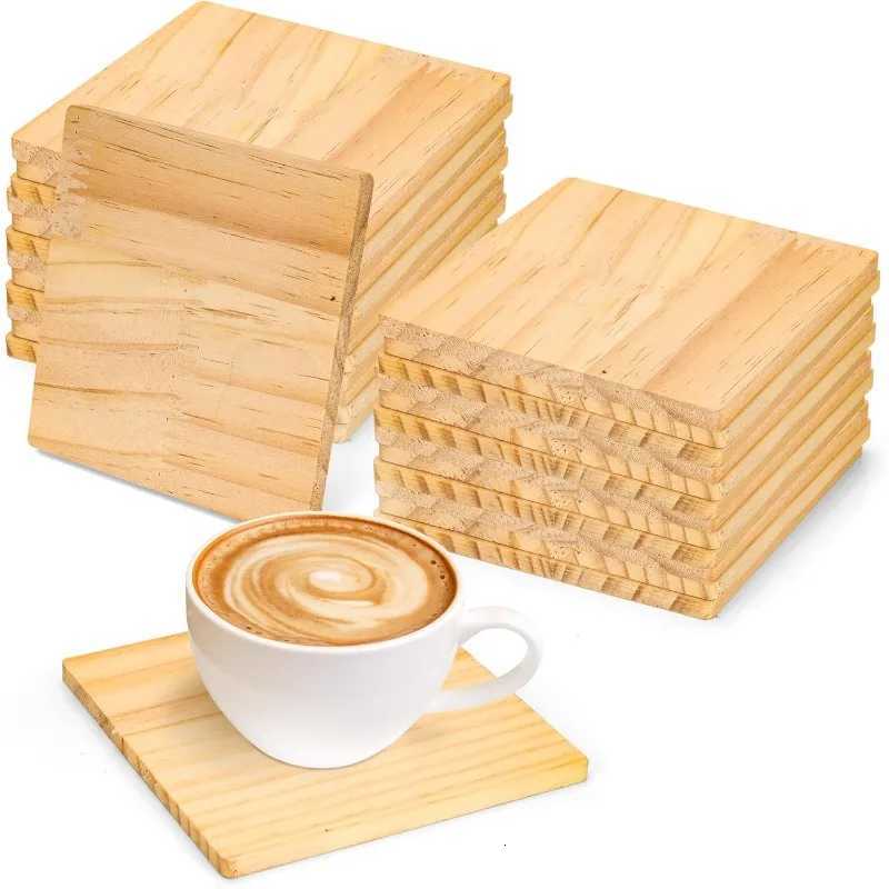 24 Pcs 4 inch Square Wood Coasters 10 cm 5 mm Thick Unfinished Wooden Coasters for Crafting DIY Drinks Painting Engraving C251122