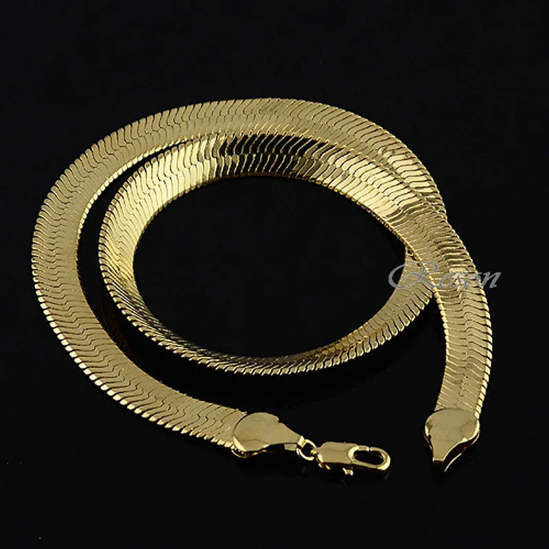 1pcs 10mm Men Women Yellow Gold Color Big Thick Herringbone Chains Necklace 250420