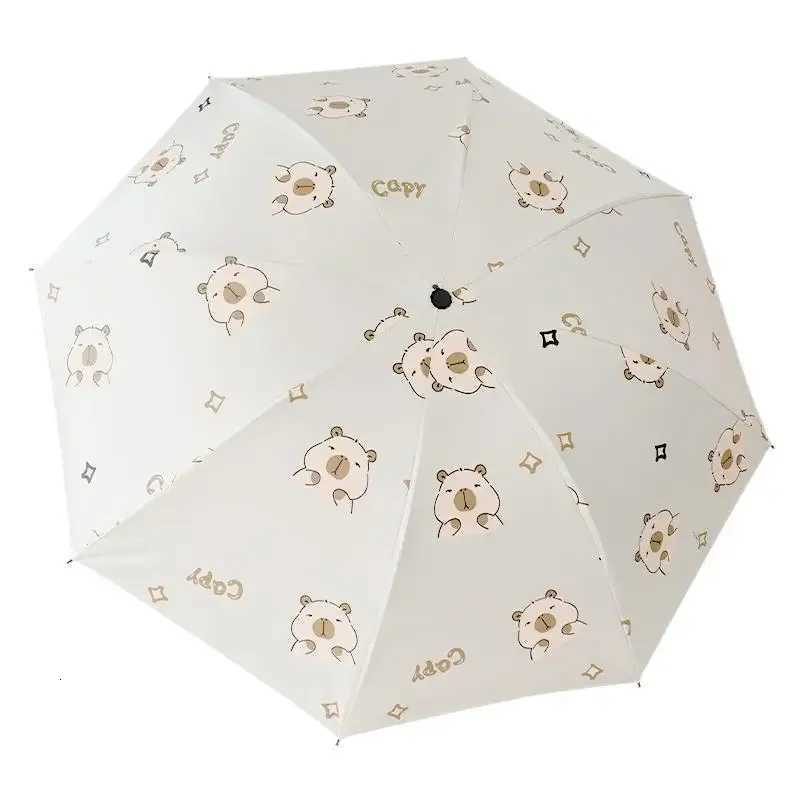 Cute Capybara Patterned Umbrella Compact Travel-Friendly Sun Rain Shield UPF50 Plastic Folding Parasol with Anti-UV CoatingM251122