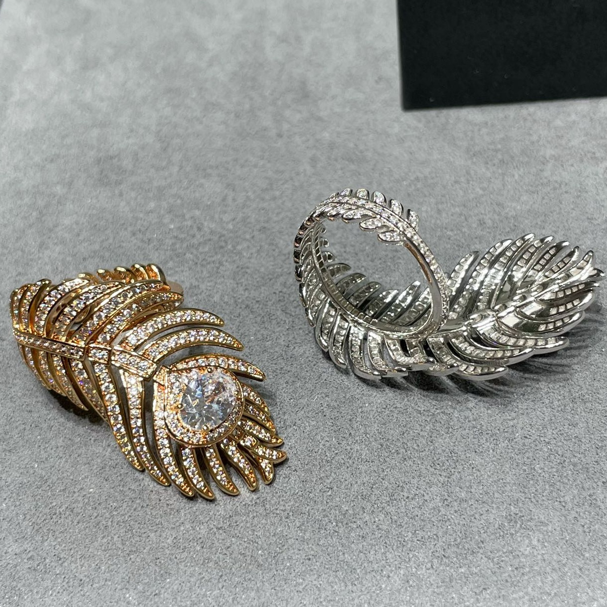 ADITA L size ring designer rings diamond feather ring US size 5678 T0P quality never fade with box 014