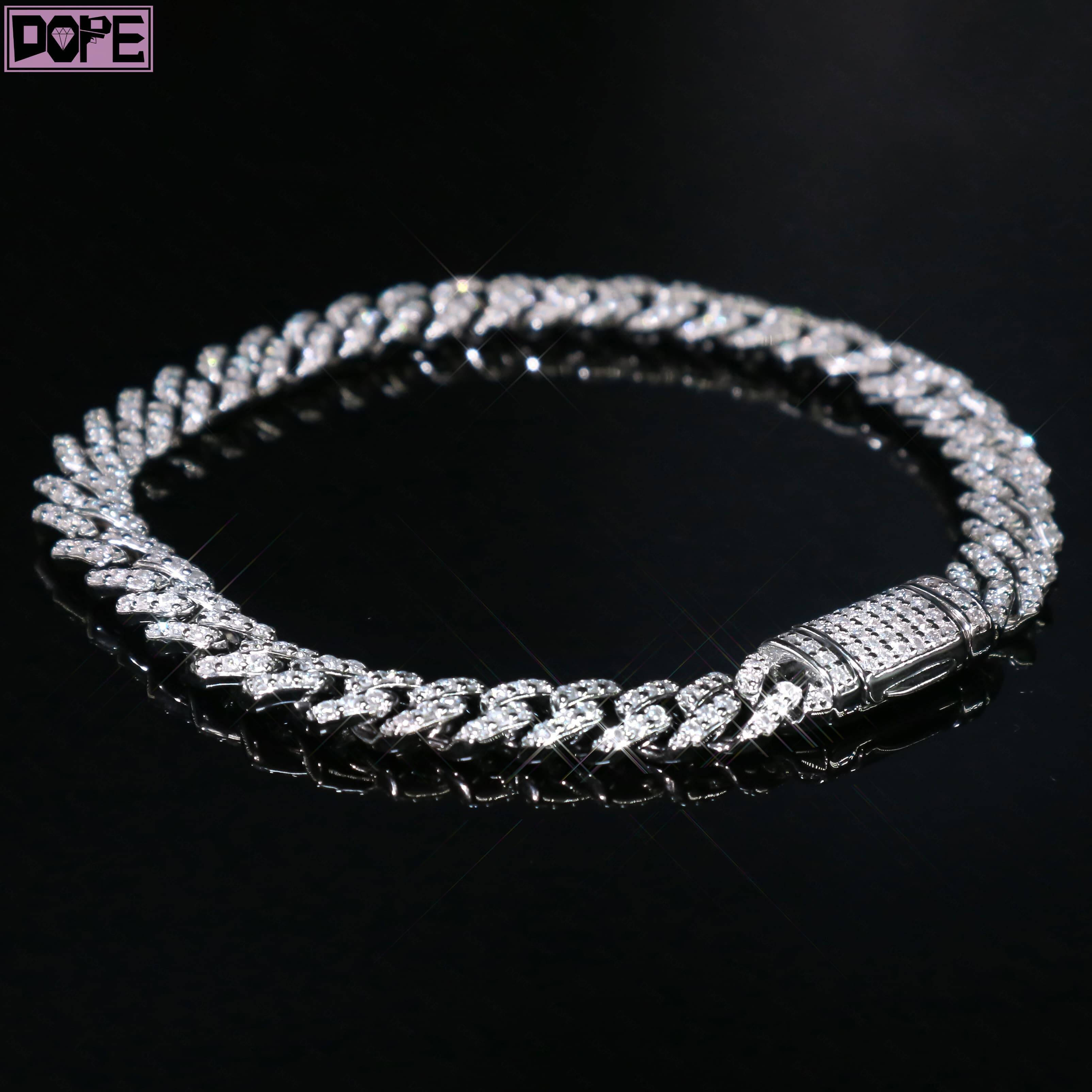 8mm Iced Out Jewelry Cuban Chain Men Bracelet Bling Hip Hop 925 Silver VVS Moissanite Cuban Bracelet