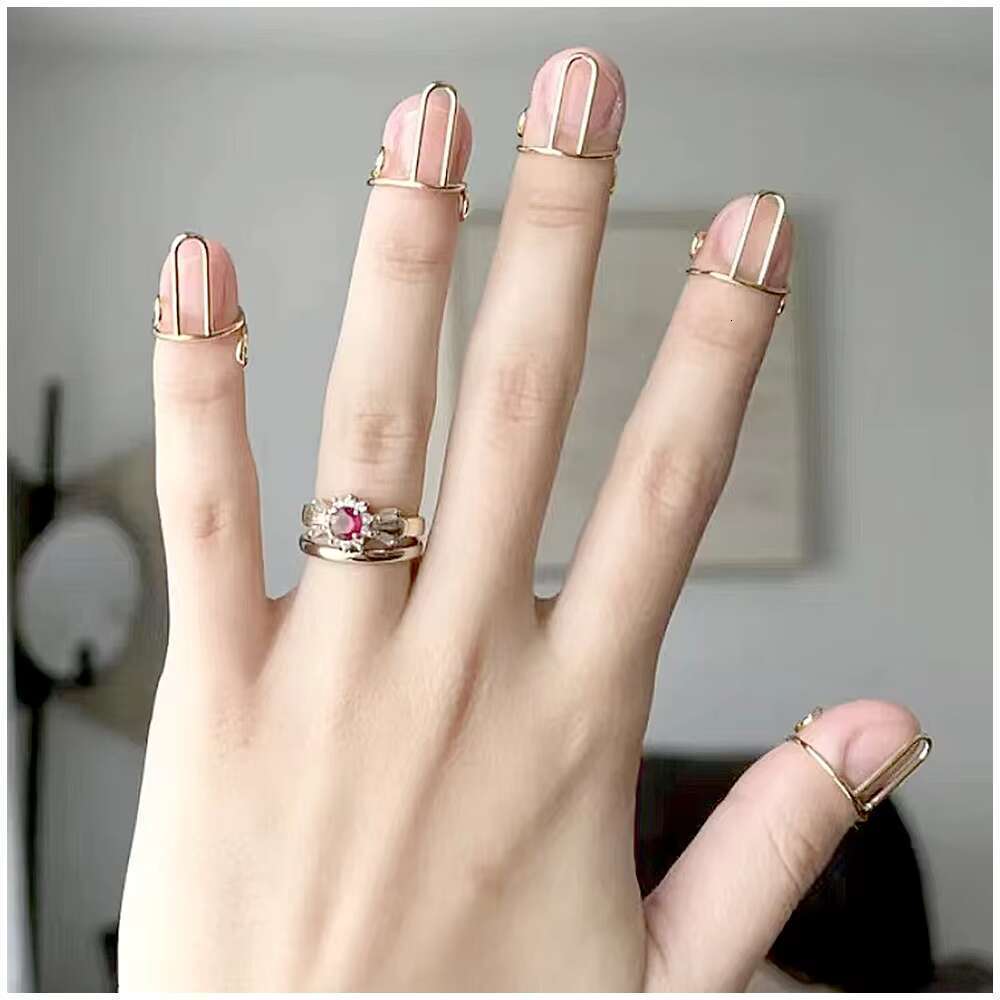 DHGargets 10Pcs Adjustable Metal Nail Rings Set Fashion Detachable Joint Finger Rings for Women Gold Alloy Nail Art Accessories Trendy Jewellery