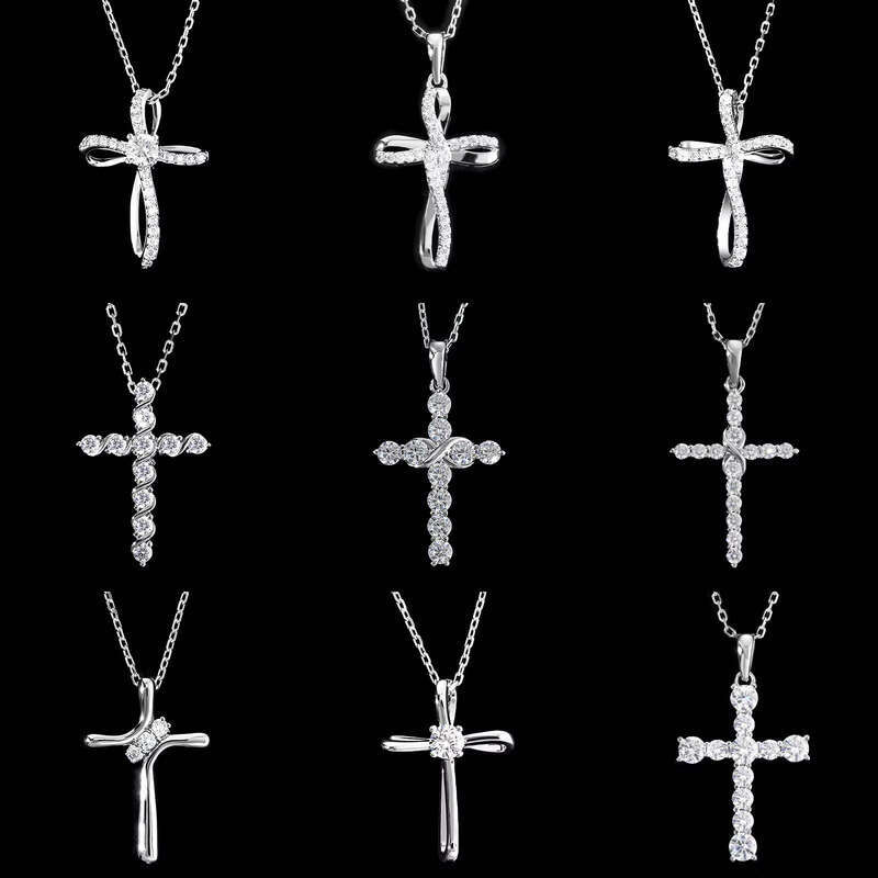 Moissanite Cross Christian Jewelry Present Religious Sterling Sier Lab Dia Crucifix Pendant Necklace for Women Men