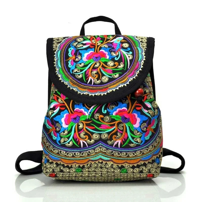 National Embroidery Women Shopping Cover BackpacksNice Floral Embroidered Lady Bohemian Backrack Topsale Canvas Backpack 251111
